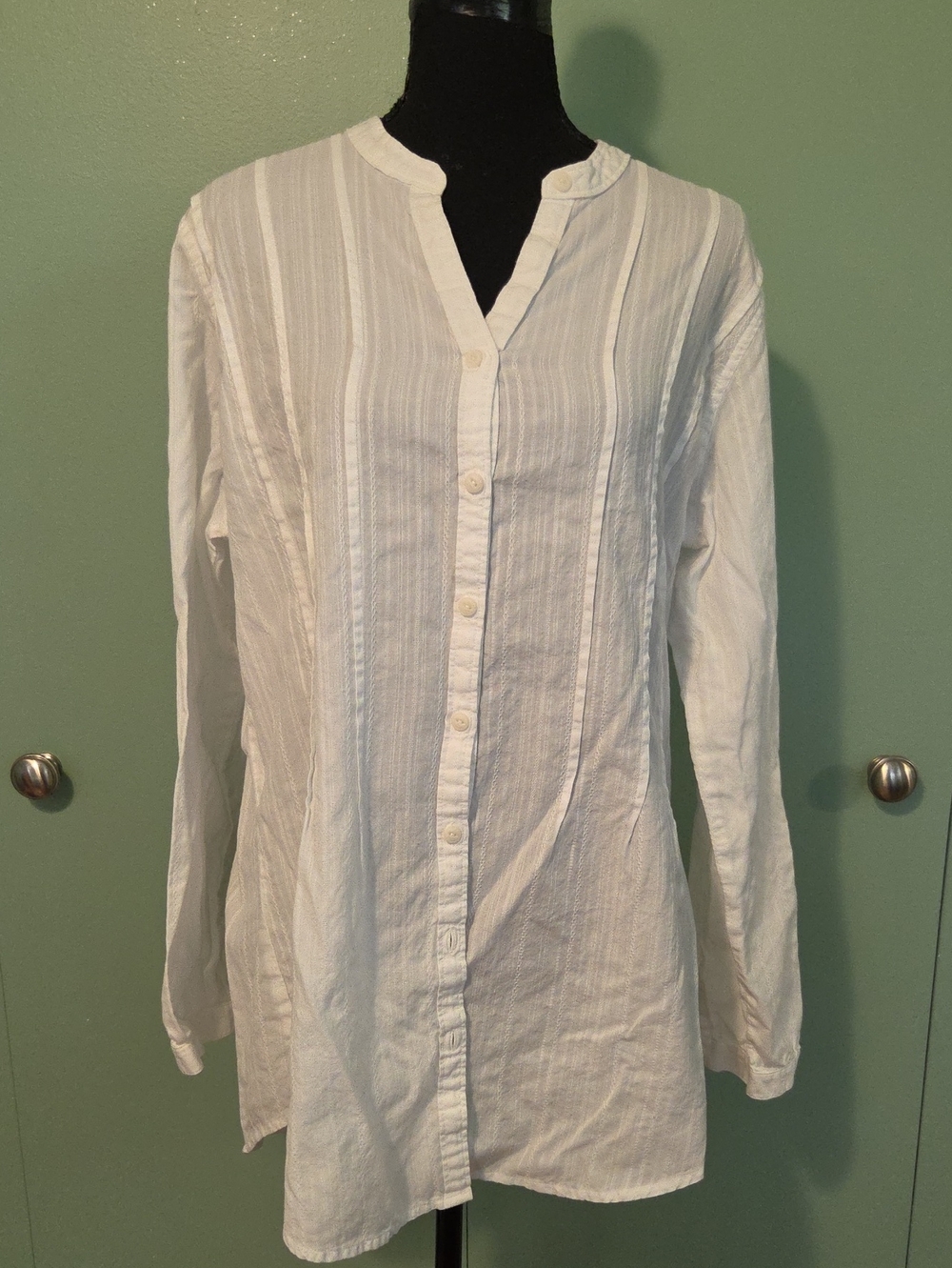Woolrich White Button-Front Long Sleeve Top Size Xl 100% Cotton